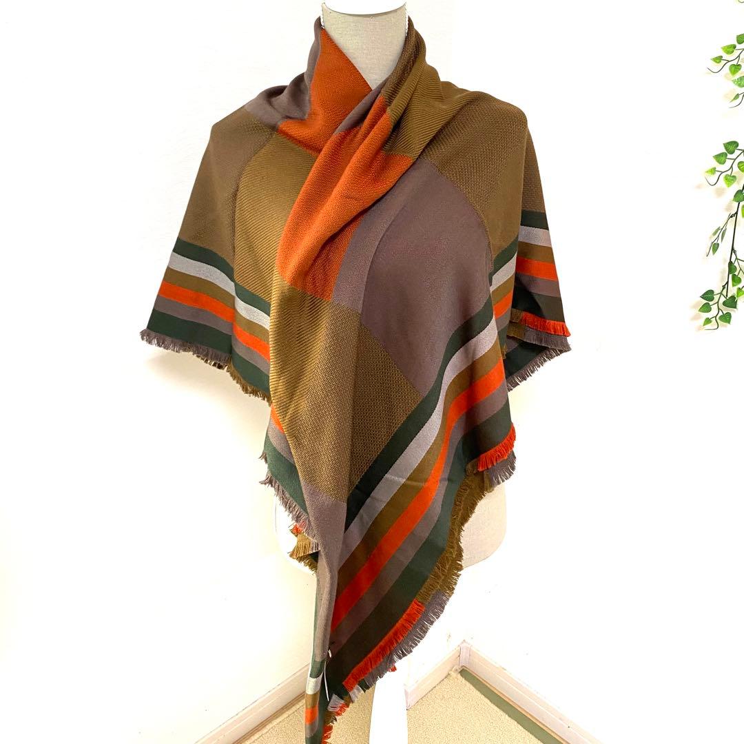 イヴサンローラン　ウールシルクストール　フリンジ　140cm角　タグ付き