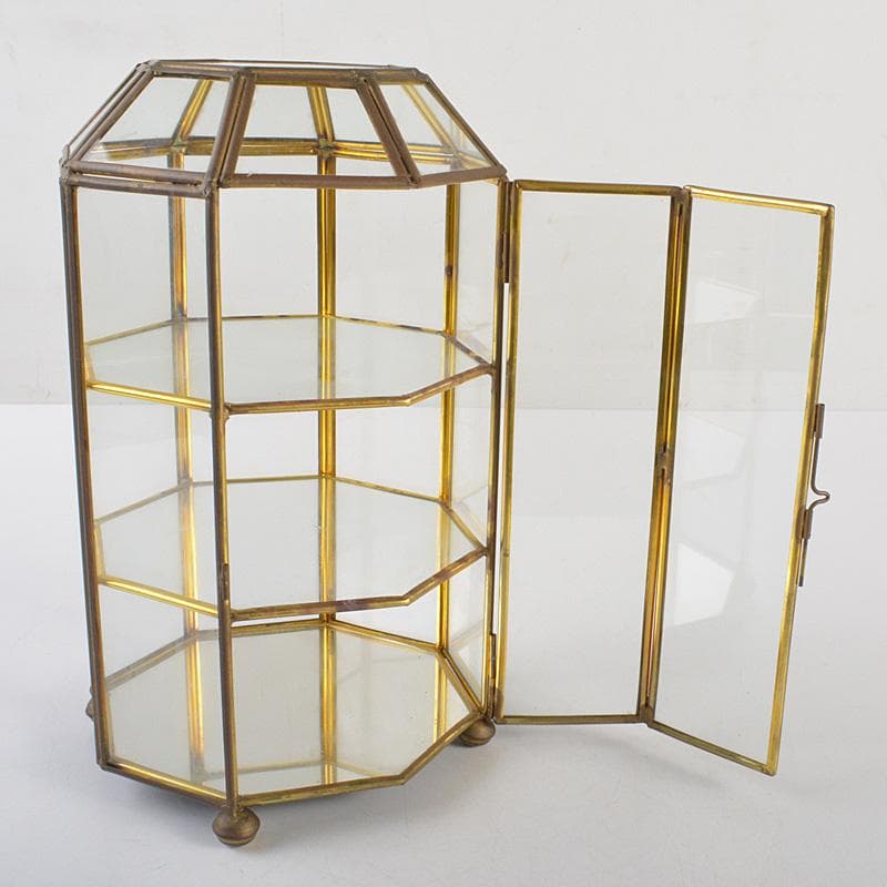 アンティーク　銅枠　八角　ガラスケース　宝石入　ディスプレイケース　CR7319