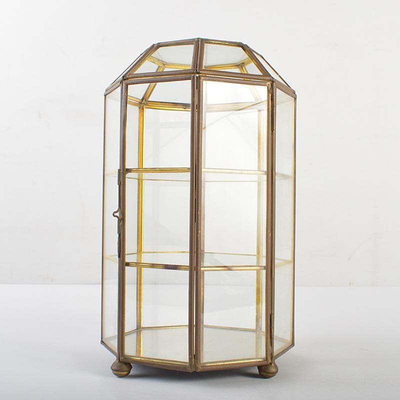 アンティーク　銅枠　八角　ガラスケース　宝石入　ディスプレイケース　CR7319