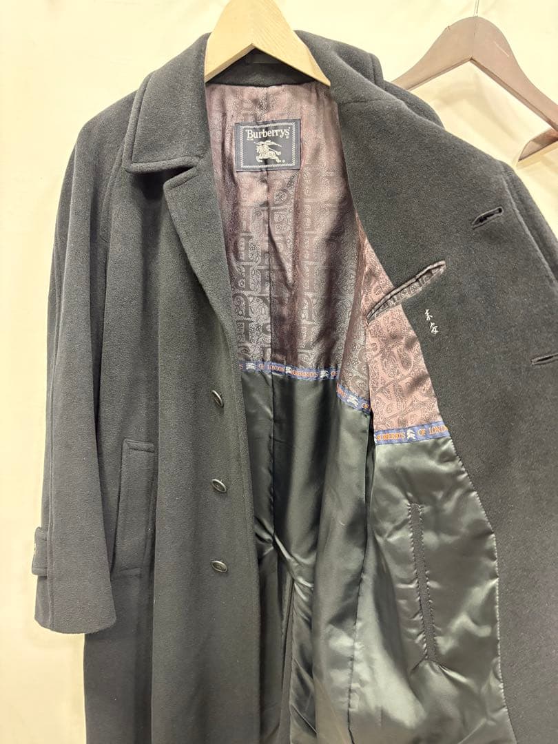 極上アンゴラ70%】Burberry's ロングコート 黒 ラグラン 比翼仕立