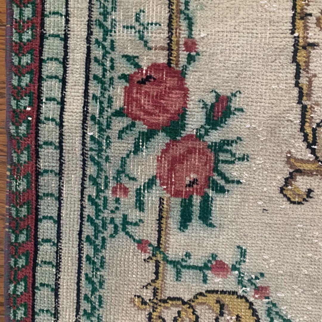 トルコヴィンテージラグ 201×106 ローズ ボタニカル オーバーダイ
