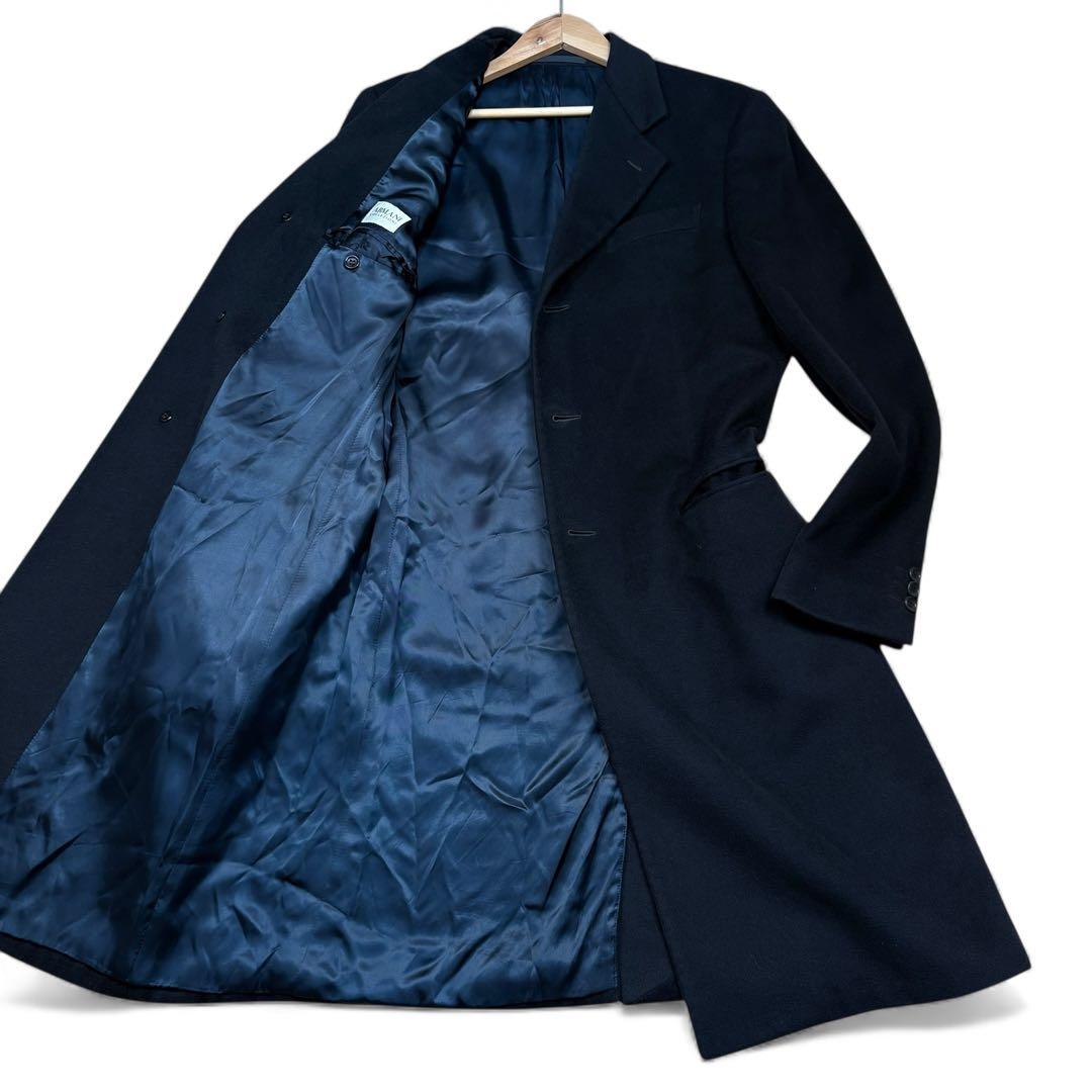 美品 アルマーニコレッツォーニ カシミヤ100% チェスターコート 46 黒