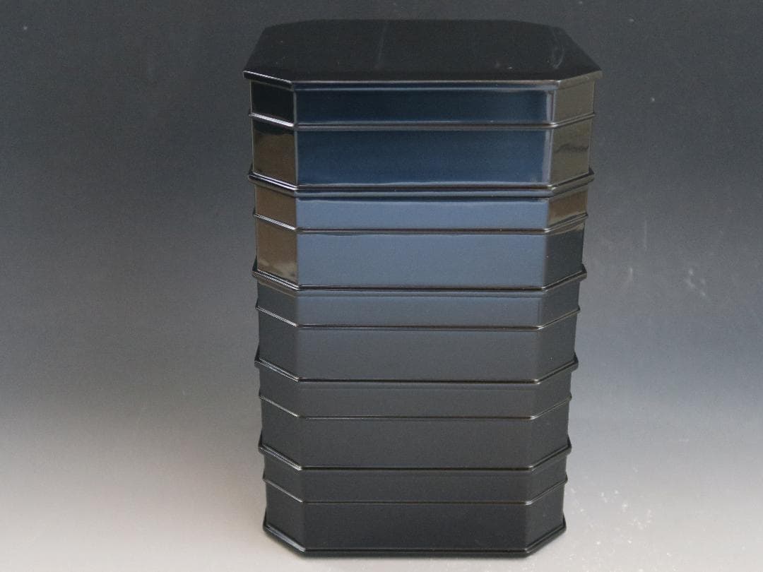 輪島塗】縁高重 五段重 黒真塗 輪島塗工房 静峰 塗師静