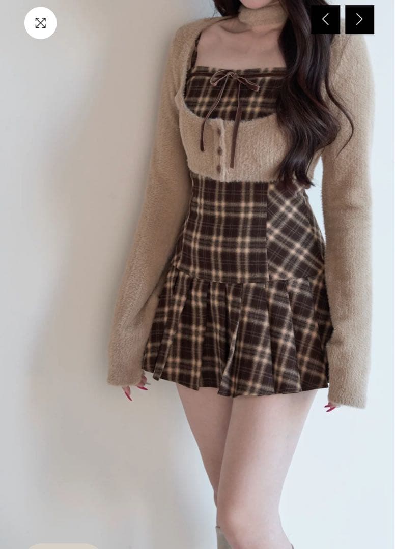 BunnyLis ファーボレロ×チェックミニワンピース BunnyLis:リボンオフ