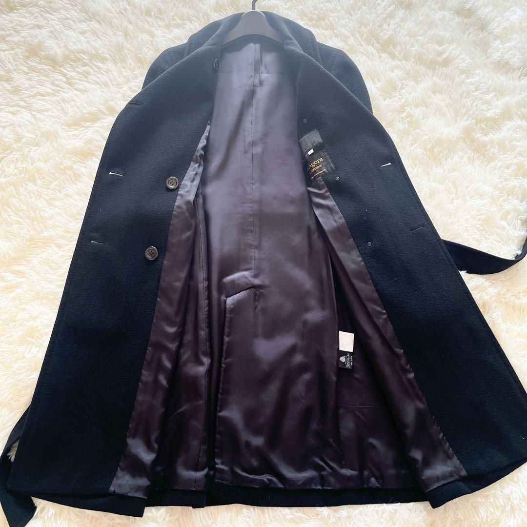 極美品　エフデ✕藤井毛織　ロングコート　カシミヤ＆アンゴラ　ベルト　Aライン　黒