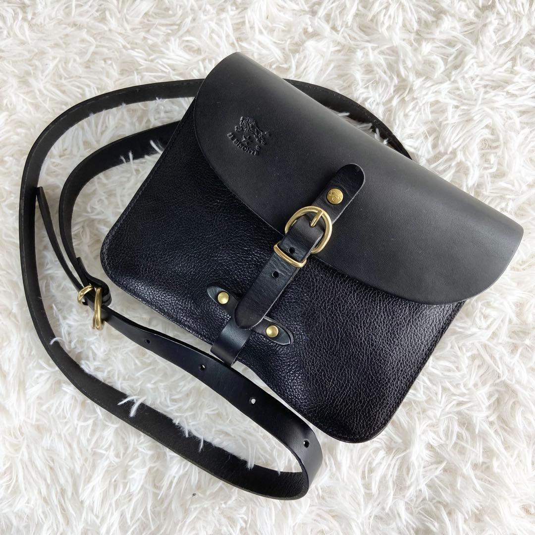 極美品 イルビゾンテ ショルダーバッグ ロゴ刻印 レザー ブラック