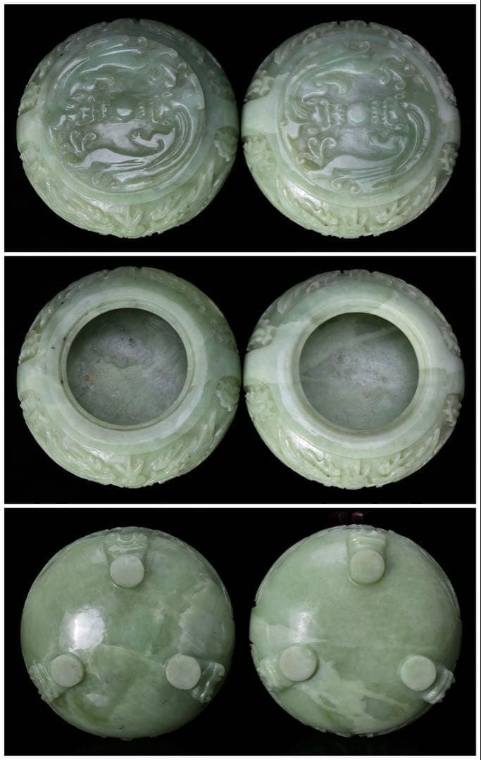 超希少・最高級】 龍彫刻碧玉翡翠 碁笥 碁石 セット 木箱付 翡翠 瑪瑙