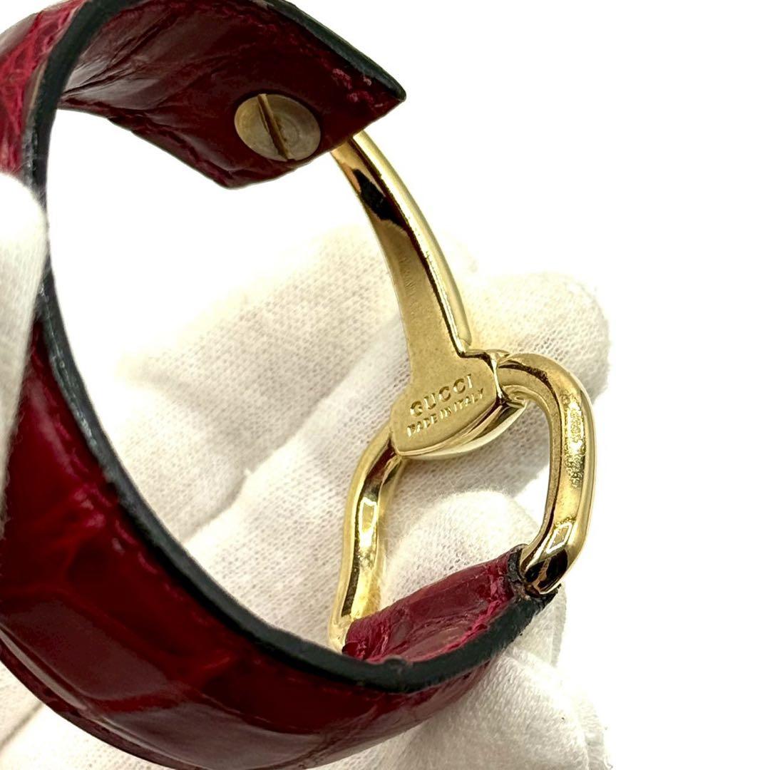 【美品✨希少】グッチ バングル クロコ型押し ホースビット ゴールド金具 レッド