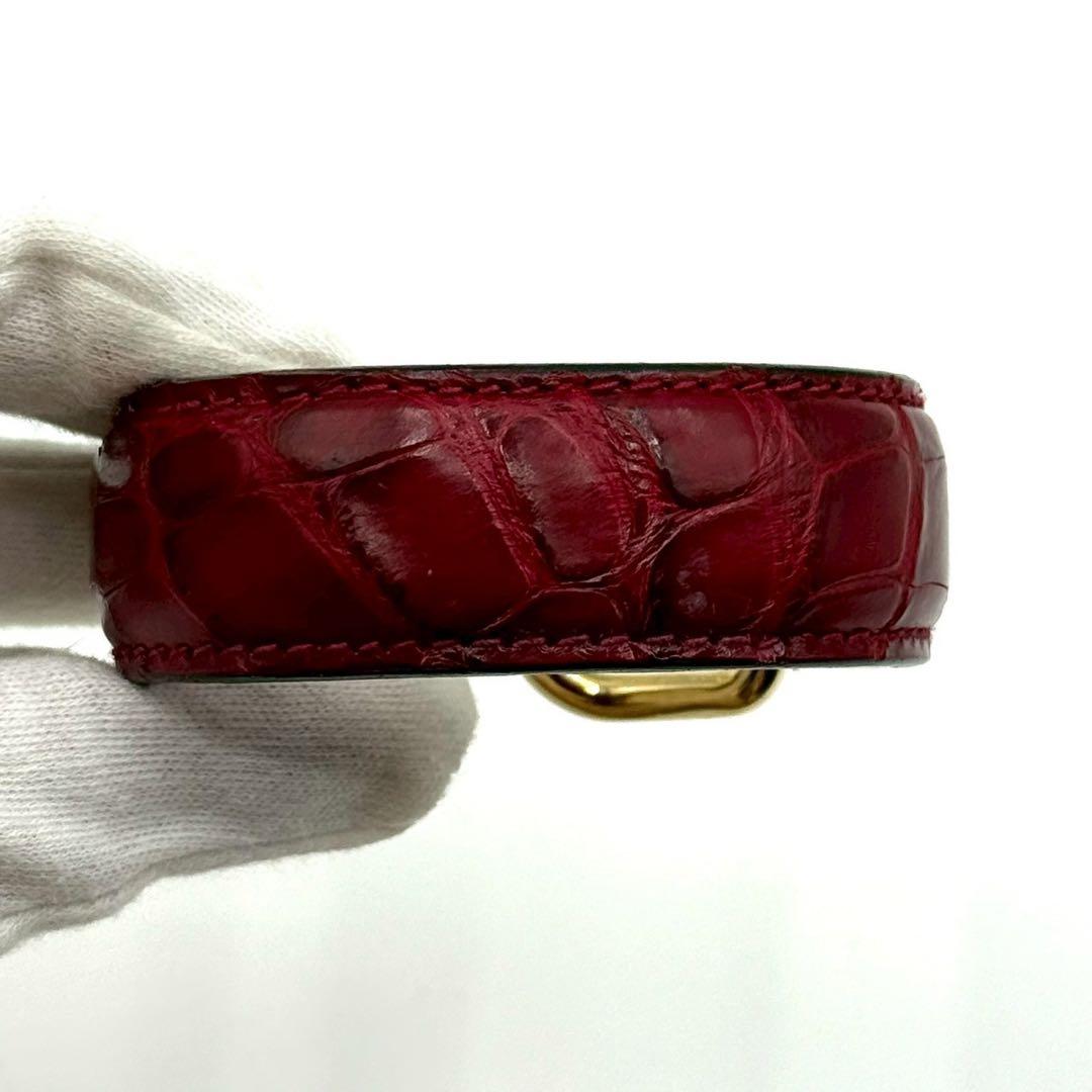 【美品✨希少】グッチ バングル クロコ型押し ホースビット ゴールド金具 レッド