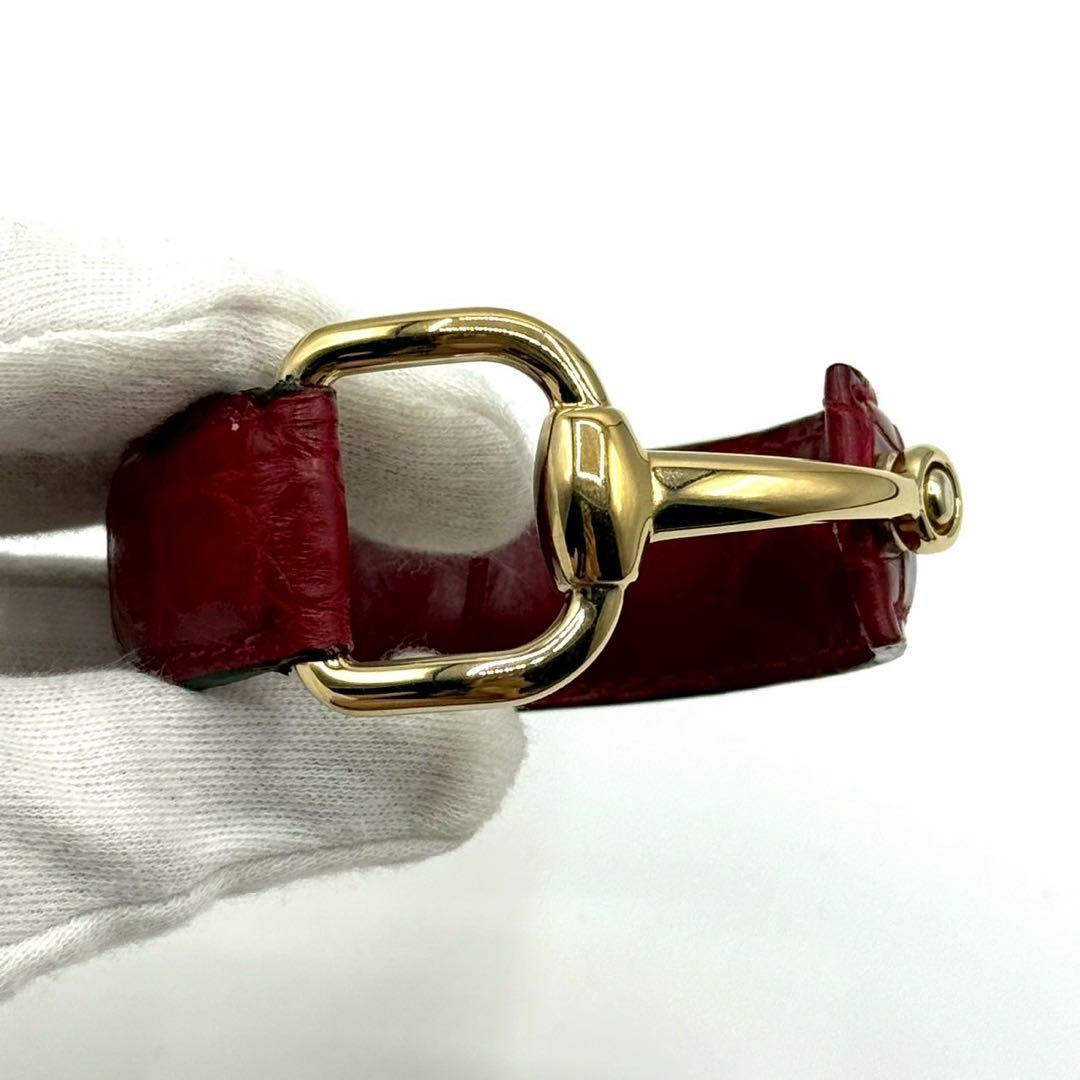 【美品✨希少】グッチ バングル クロコ型押し ホースビット ゴールド金具 レッド