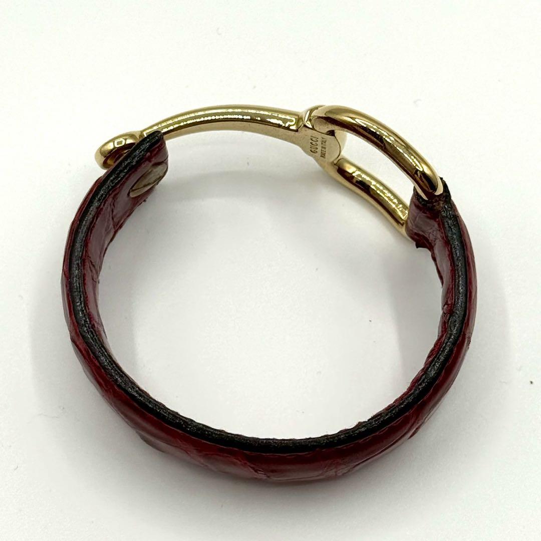 【美品✨希少】グッチ バングル クロコ型押し ホースビット ゴールド金具 レッド