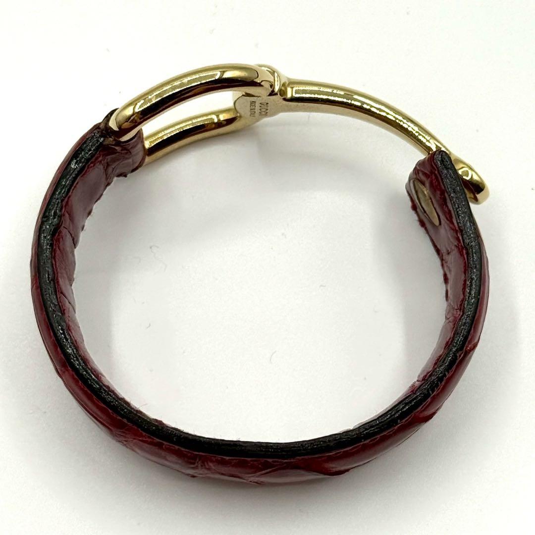 【美品✨希少】グッチ バングル クロコ型押し ホースビット ゴールド金具 レッド