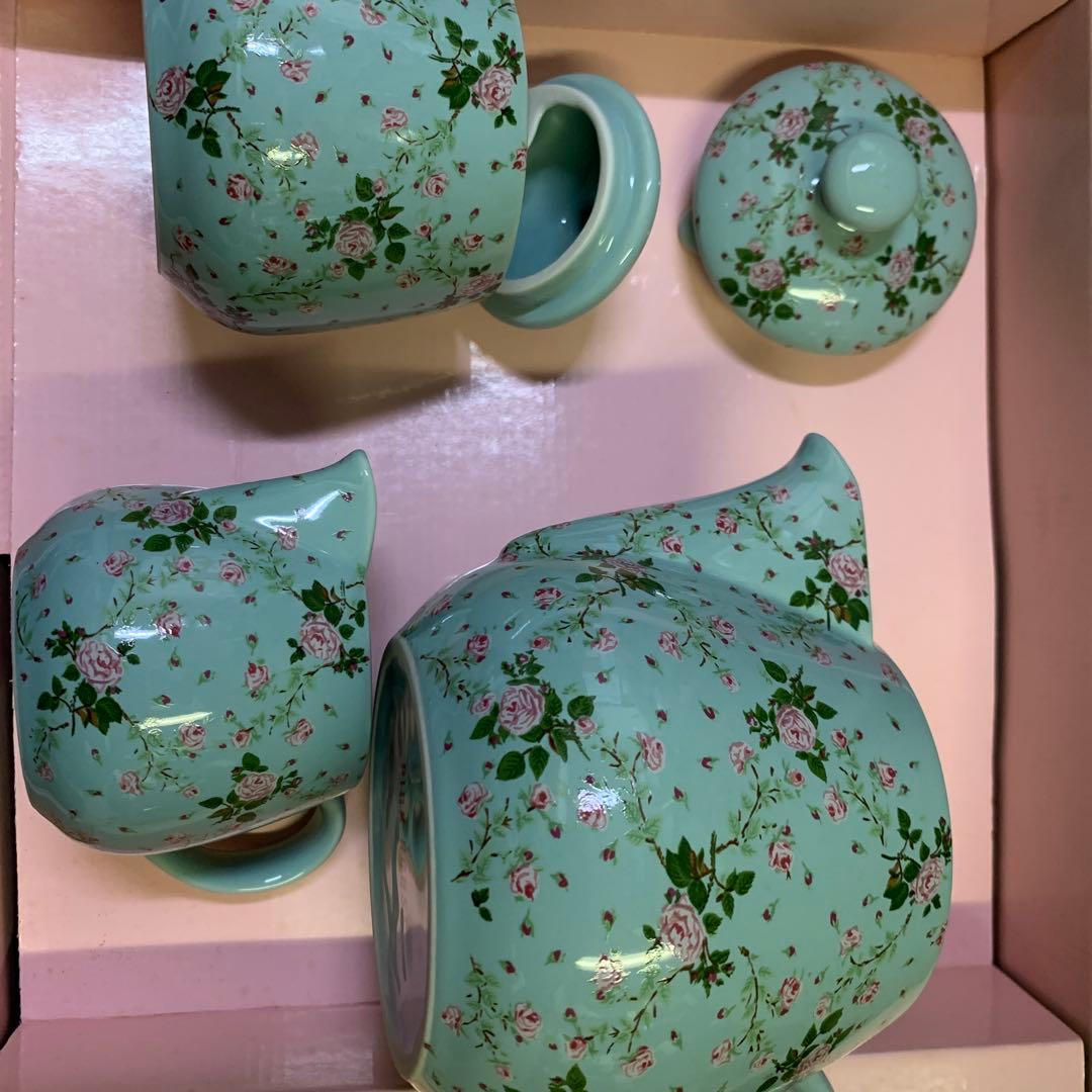 ピンクハウス ヴィンテージ食器セット 未使用 ミントグリーンの薔薇柄