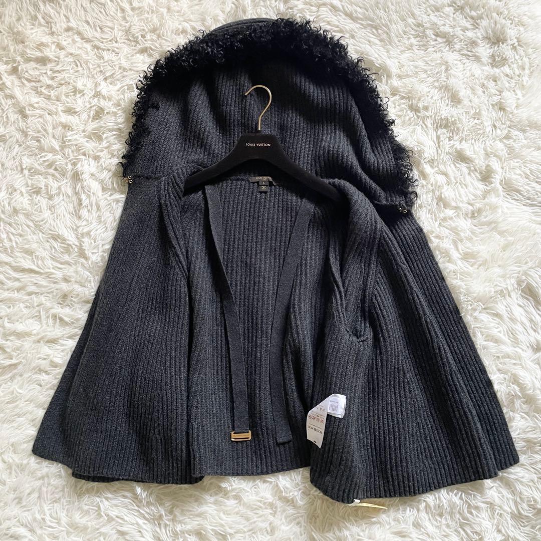 専用 ルイヴィトン ポンチョコート カシミヤ100 ファー グレー Lサイズ