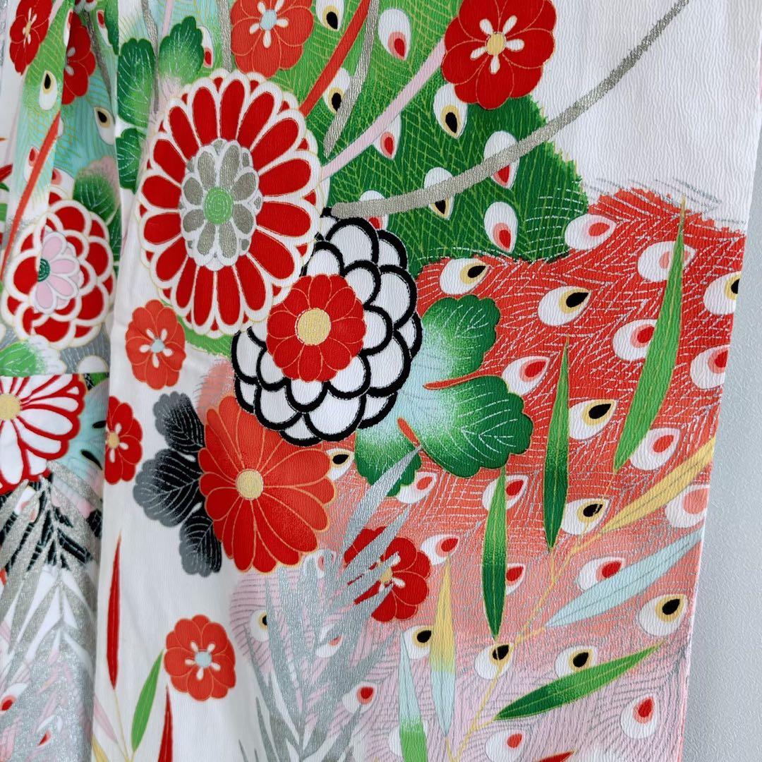 昭和レトロ フルセット 七五三 7歳 女の子 孔雀羽 赤袋帯 簡単半衿