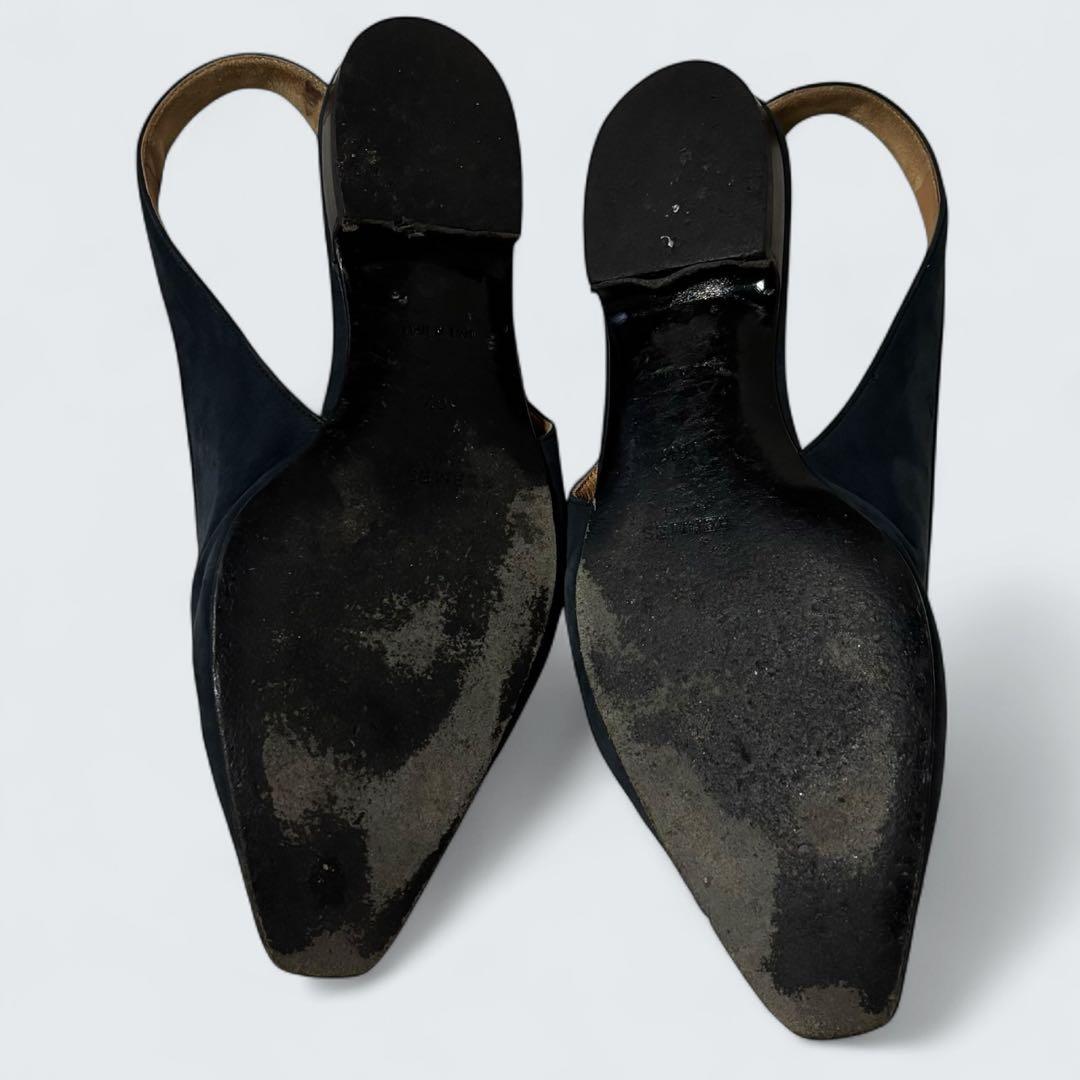 ケリー　HERMES ミュール　カデナ　フラットパンプス　24 濃紺　スエード