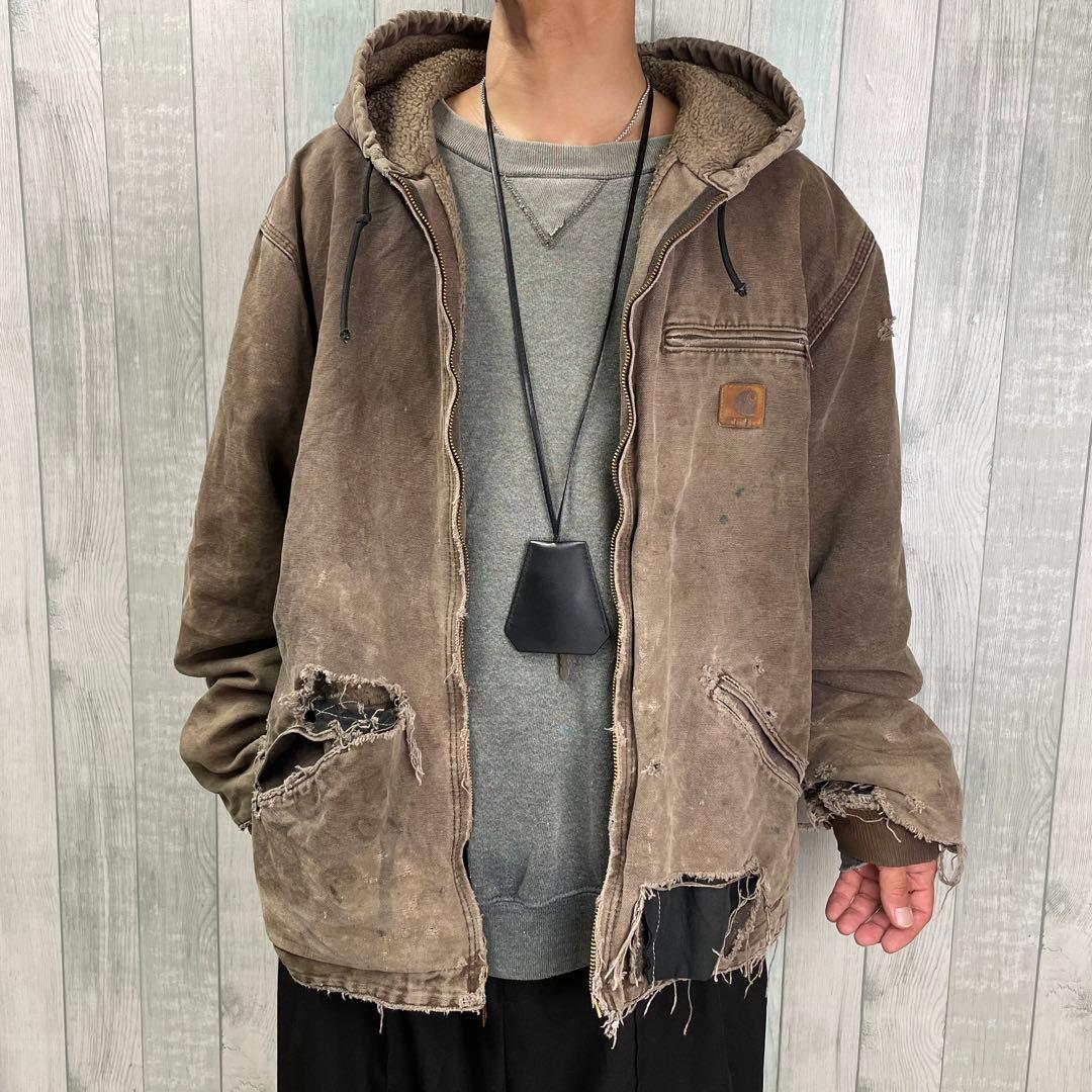 カーハート アクティブジャケット ダック地 ボロ フェード XL ブラウン