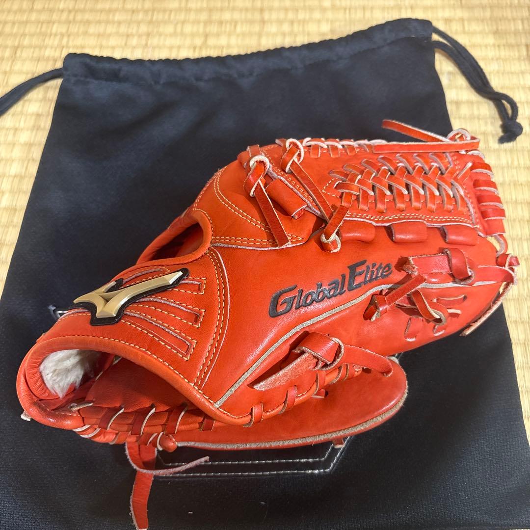Mizuno Global Elite 軟式グローブ 内野手用 オレンジ 袋付き