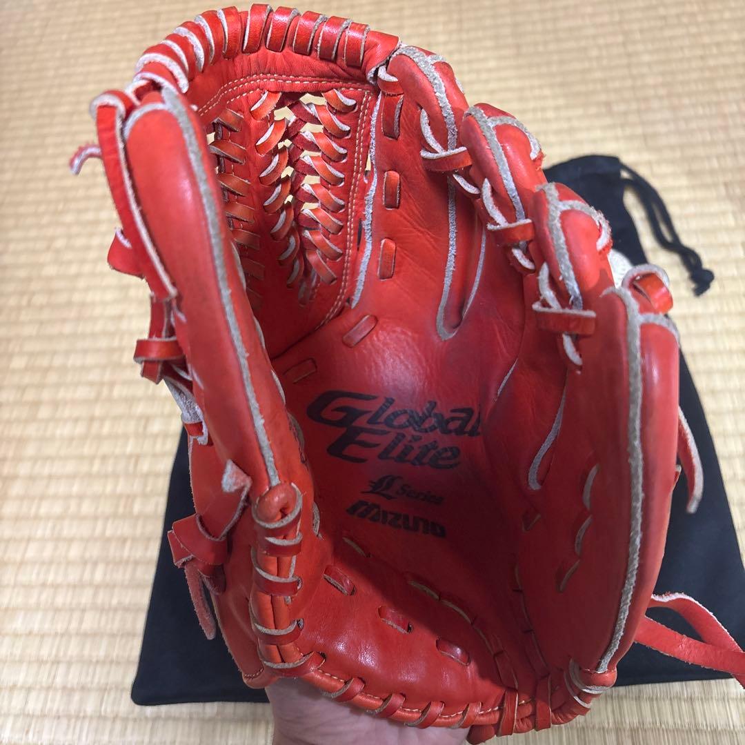 Mizuno Global Elite 軟式グローブ 内野手用 オレンジ 袋付き