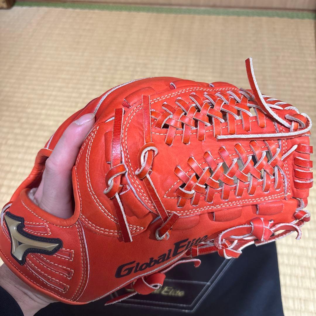 Mizuno Global Elite 軟式グローブ 内野手用 オレンジ 袋付き