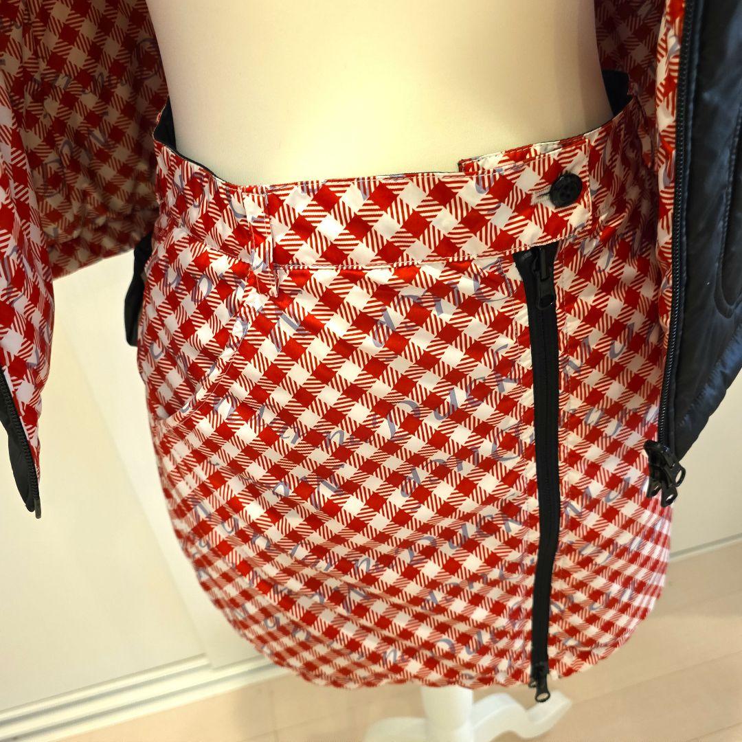 MANDARINADUCK黒いキルティングベストスカートセットリバーシブル