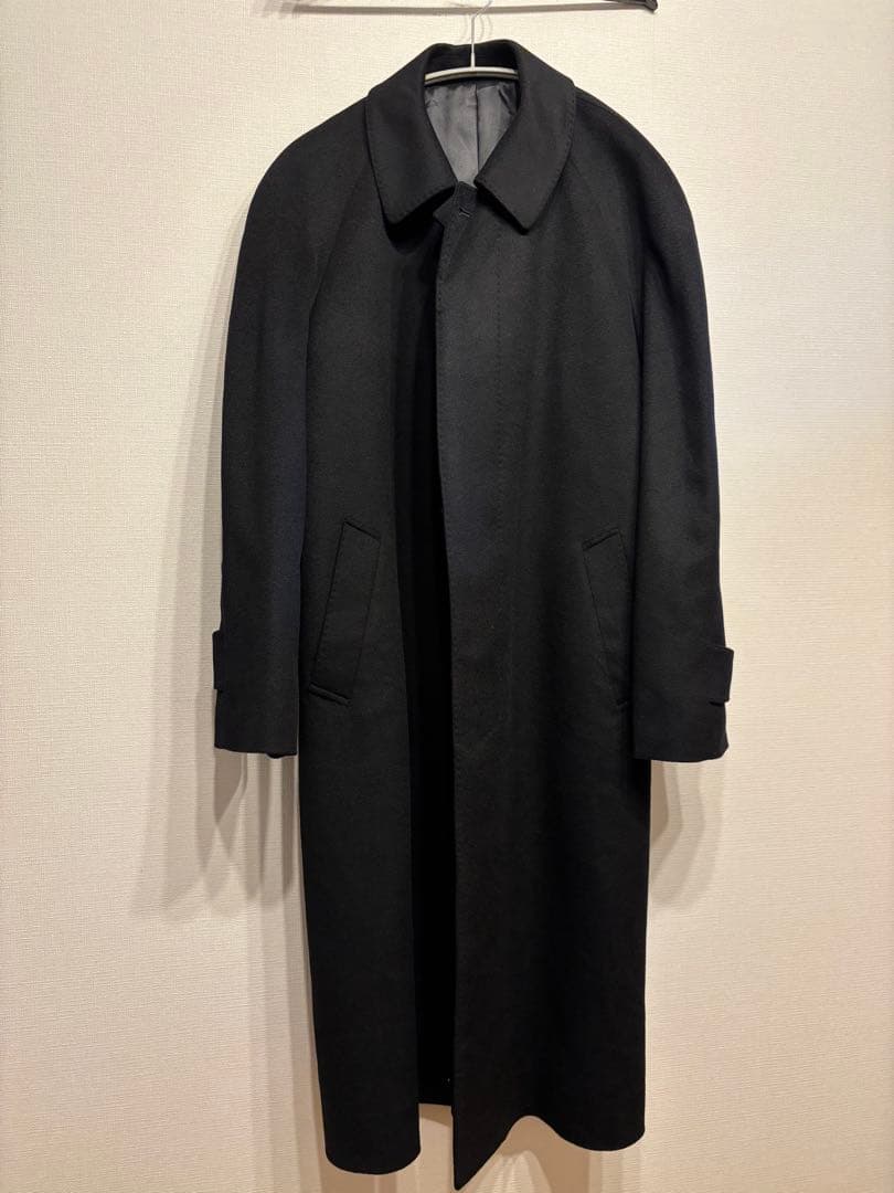 しつけ糸付き カシミヤ100% 黒 ロング 比翼 ミニマル バルマカーン L