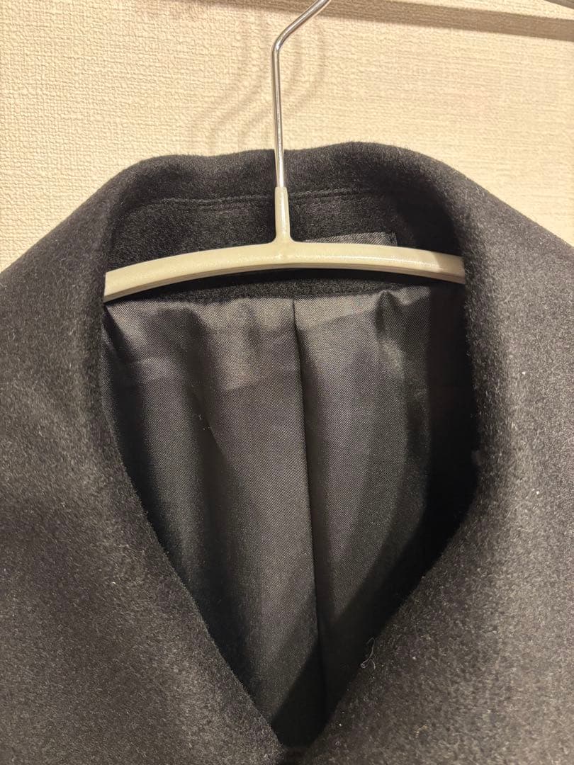 しつけ糸付き カシミヤ100% 黒 ロング 比翼 ミニマル バルマカーン L