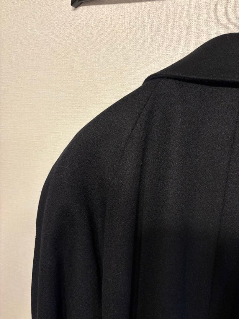 しつけ糸付き カシミヤ100% 黒 ロング 比翼 ミニマル バルマカーン L