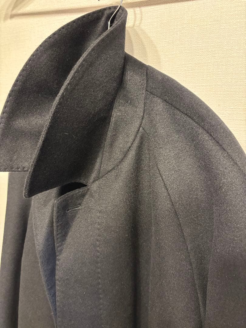 しつけ糸付き カシミヤ100% 黒 ロング 比翼 ミニマル バルマカーン L