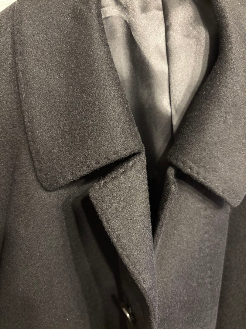 しつけ糸付き カシミヤ100% 黒 ロング 比翼 ミニマル バルマカーン L