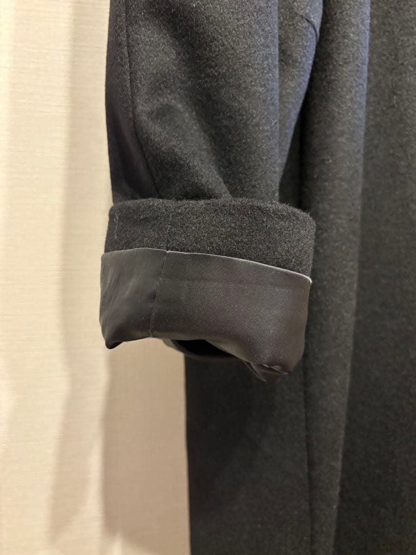 しつけ糸付き カシミヤ100% 黒 ロング 比翼 ミニマル バルマカーン L