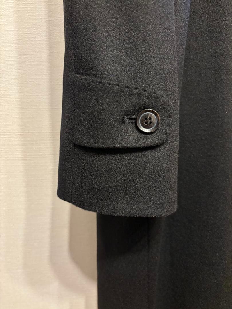 しつけ糸付き カシミヤ100% 黒 ロング 比翼 ミニマル バルマカーン L