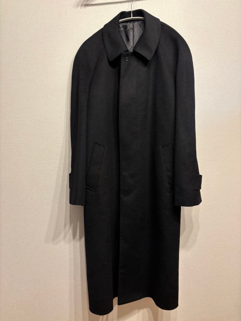 しつけ糸付き カシミヤ100% 黒 ロング 比翼 ミニマル バルマカーン L