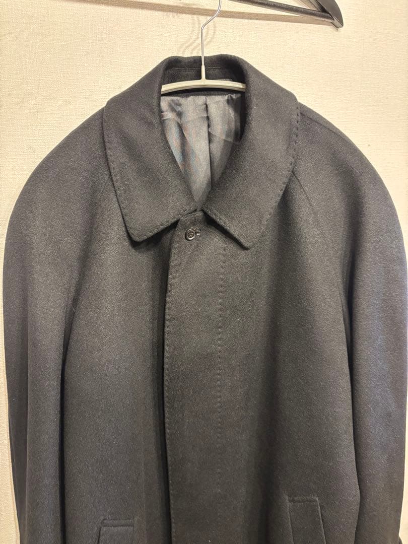 しつけ糸付き カシミヤ100% 黒 ロング 比翼 ミニマル バルマカーン L