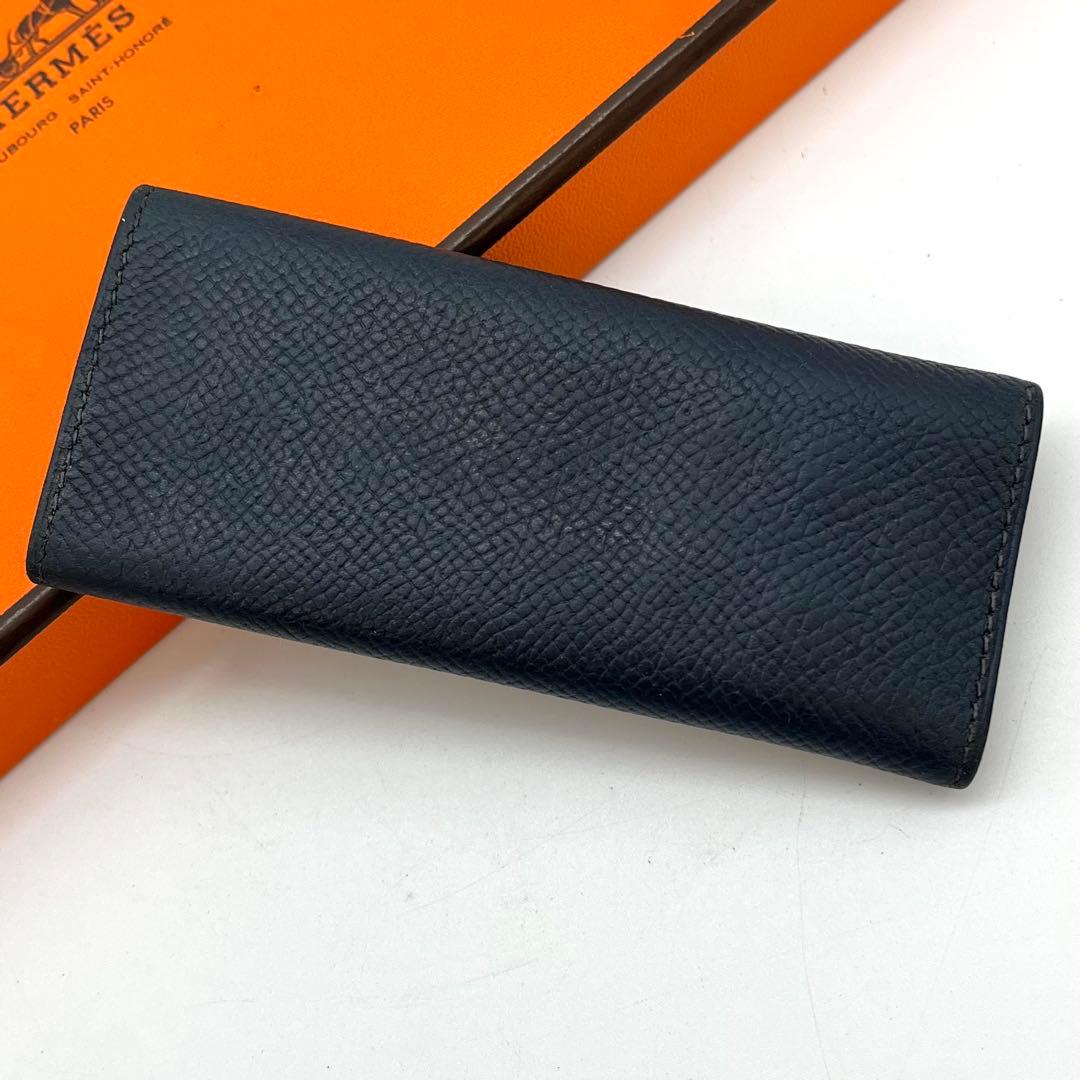 エルメス キーケース 4連フック ネイビー ⬜︎A 金ボタン ヴォーエプソン