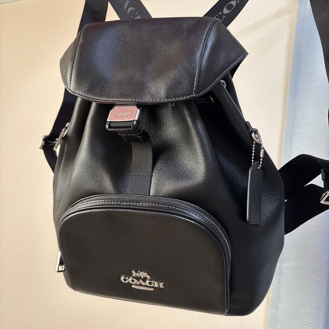 COACH 黒 巾着 レザー バックパック リュック ブラック CR100