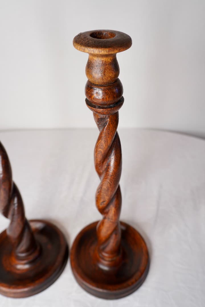 イギリス アンティーク 木製キャンドルホルダー 2個セット