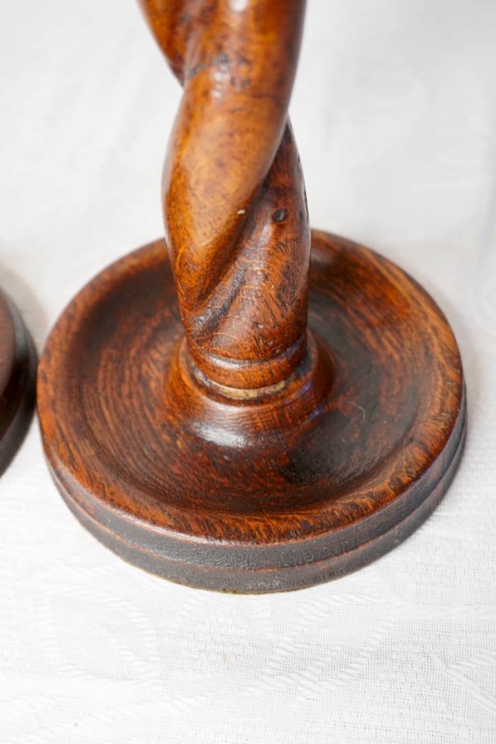 イギリス アンティーク 木製キャンドルホルダー 2個セット