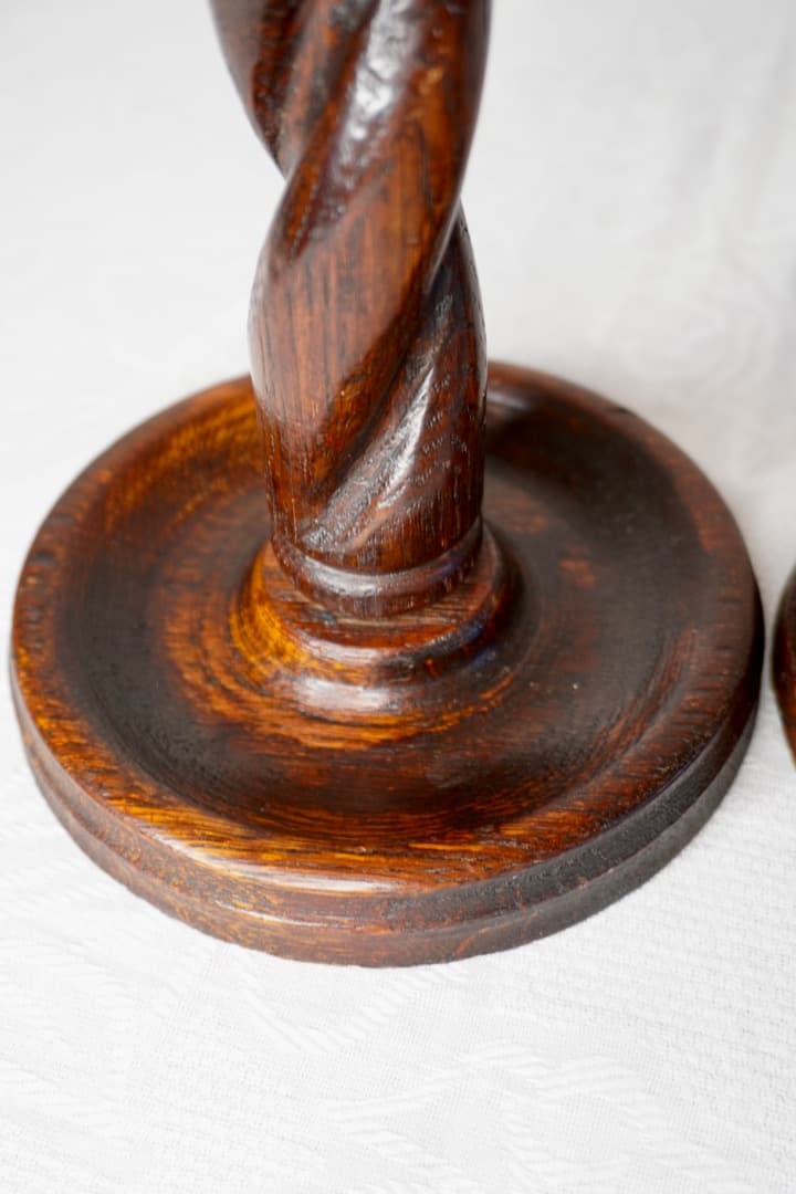 イギリス アンティーク 木製キャンドルホルダー 2個セット