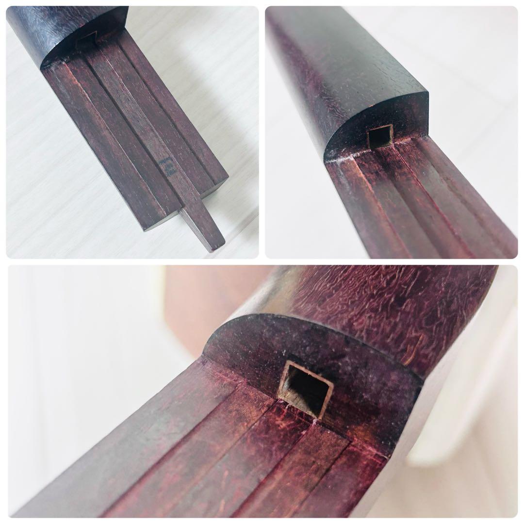 高級　三味線　地唄　民謡　中棹　紅木　綾杉胴　金細　東さわり　二枚溝　現状品