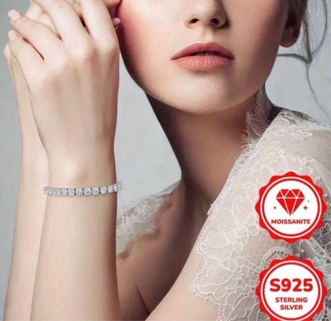 永遠の輝き】10ctモアサナイト テニスチェーンブレスレット／S925