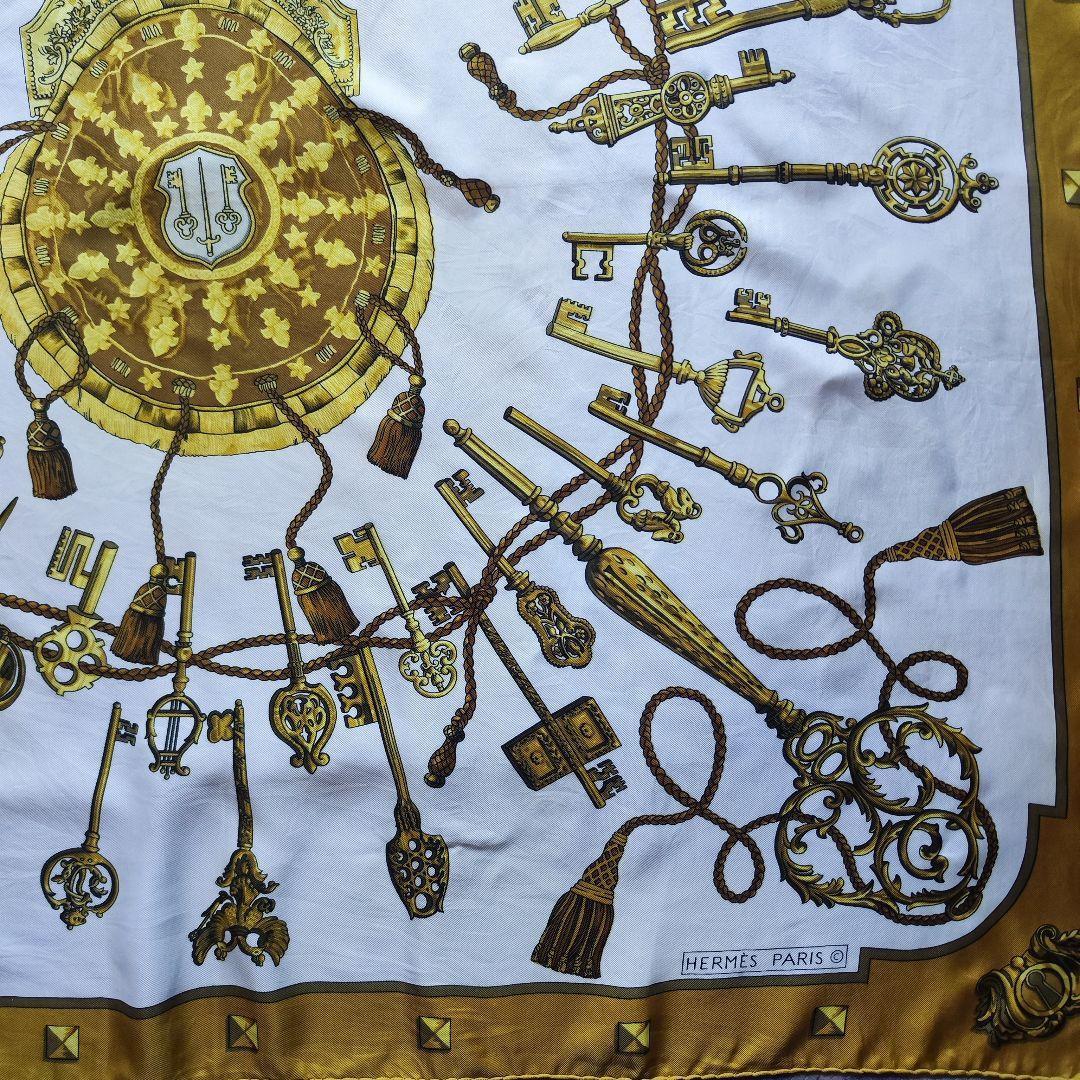 【極美品】HERMES エルメス カレ90 LES CLES 鍵 ゴールド