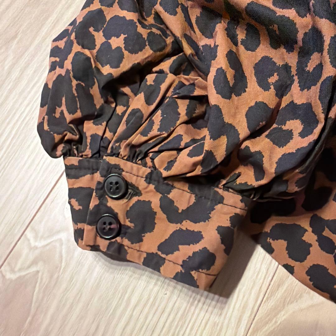 GANNI ガニ ヒョウ柄フリル襟バルーンスリーブワンピース M1