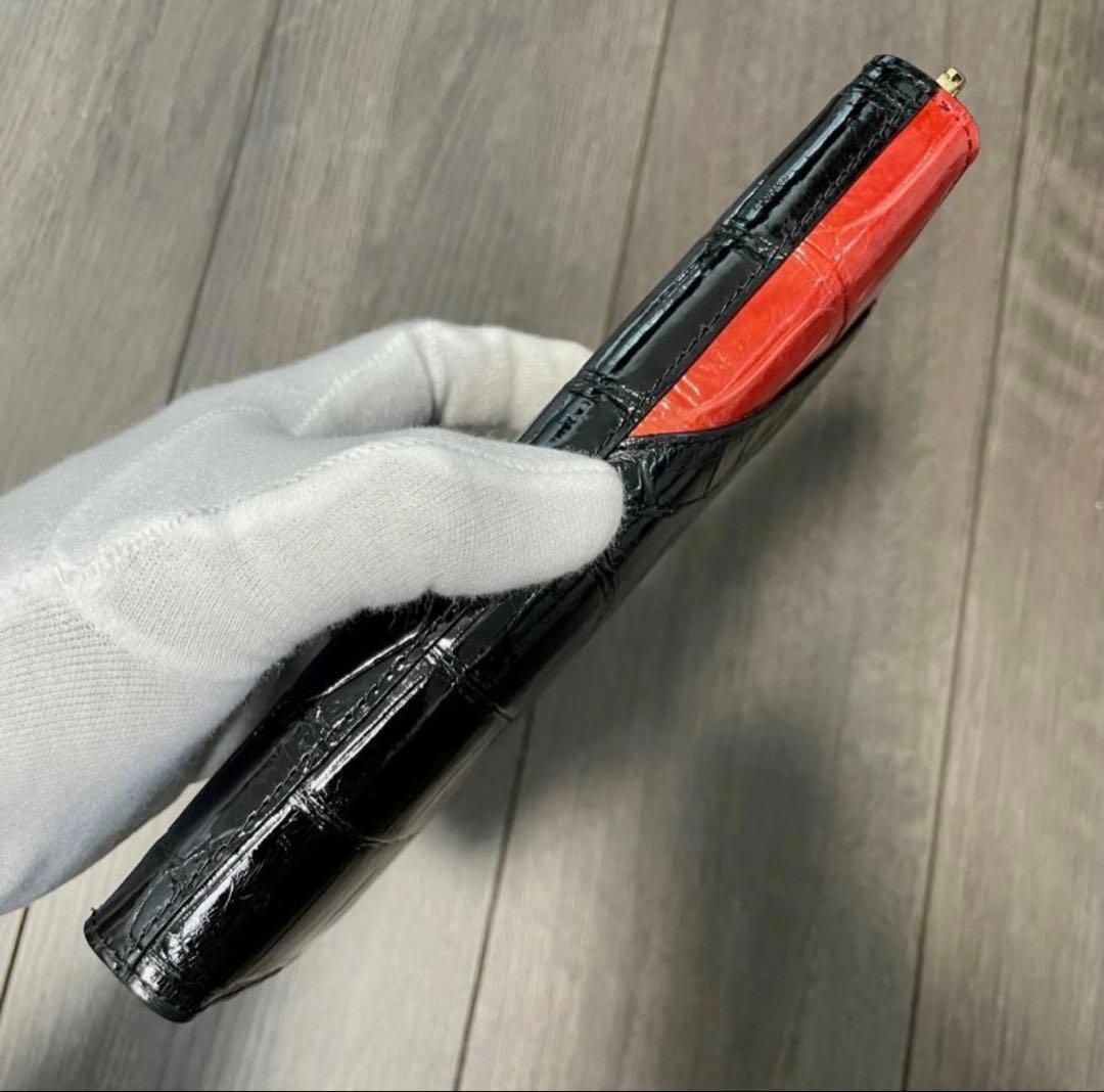 クロコダイル財布 516-3レディース長財布 シャイニング ワニ革 レッド