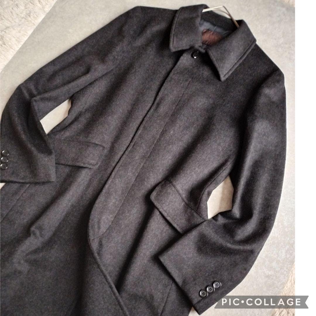【美品】タケオキクチ 日本製 カシミヤ混 ステンカラーコート L　ダークグレー