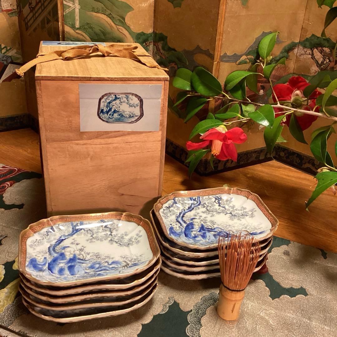 A913 古伊万里 染錦手 変形角皿 梅と文人紋様 5枚 - メルカリ