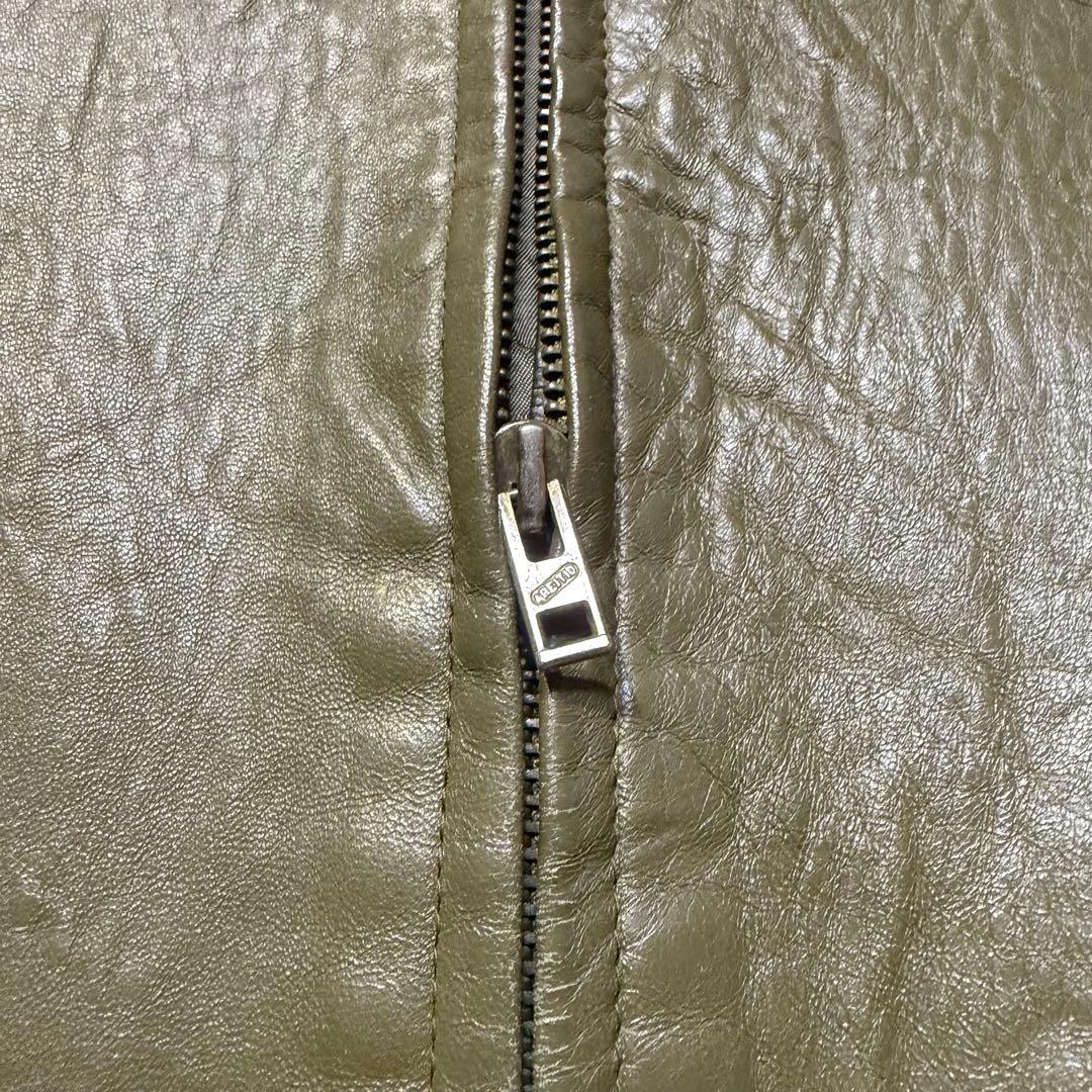 80s Burberry バーバリー シングルレザージャケット オリーブ 41