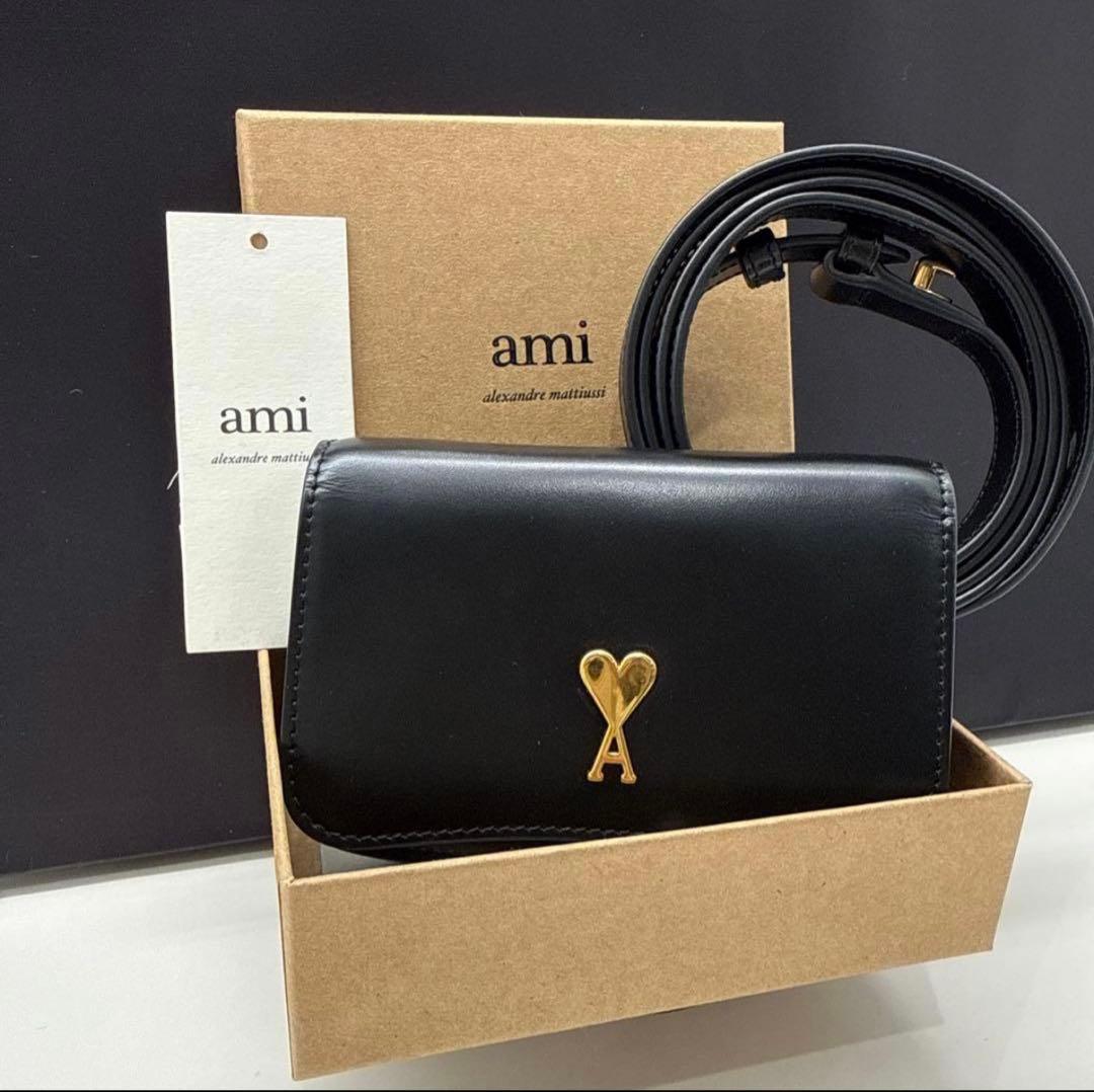 Ami paris ハートロゴ レザー カードホルダー ウォレット ブラック