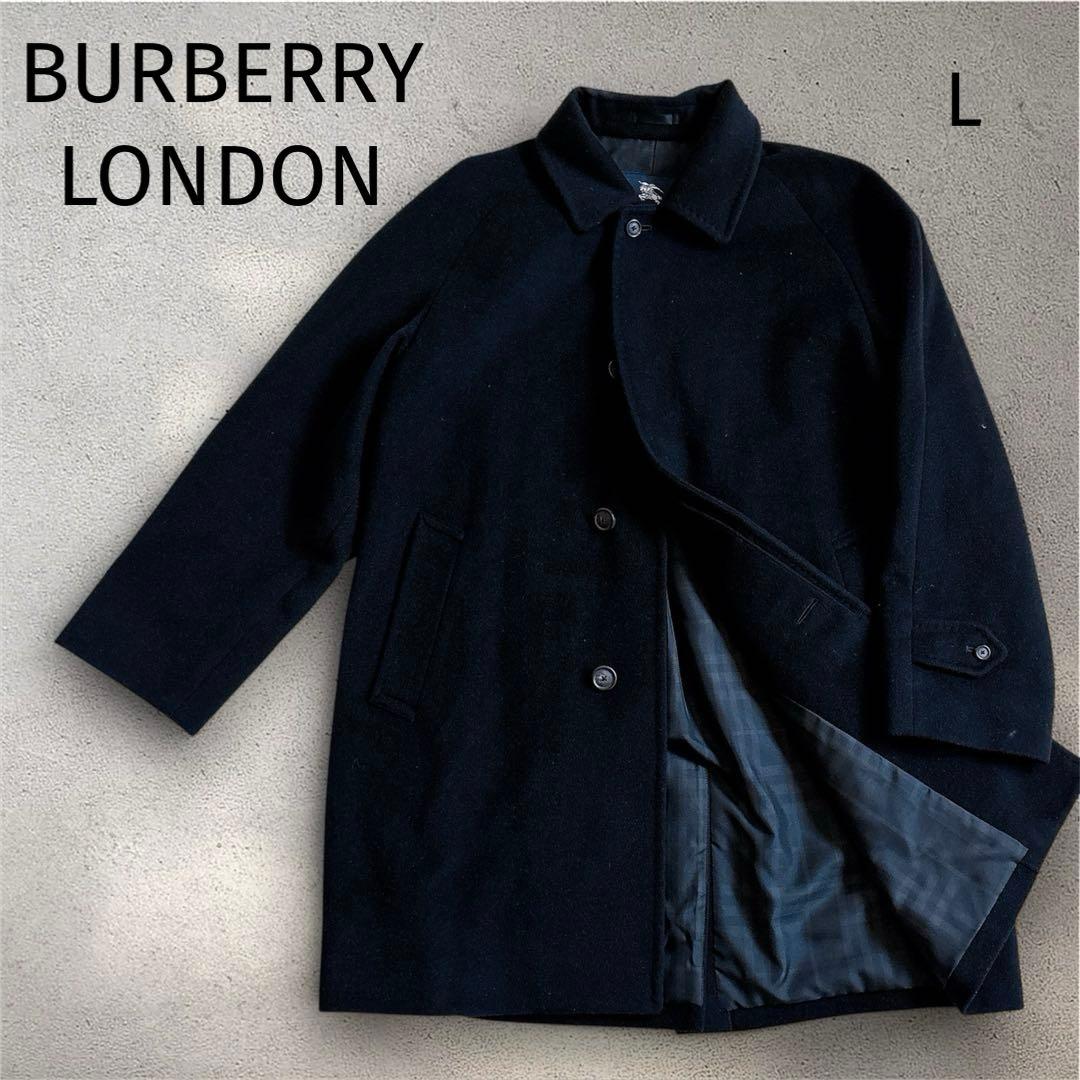 美品 バーバリーロンドン カシミヤ アンゴラ混 ハーフコート 黒 ノバチェック