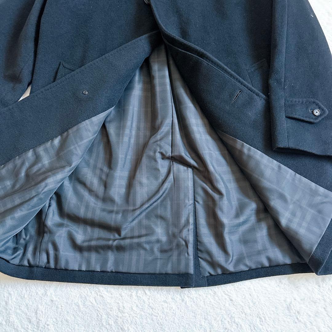 美品 バーバリーロンドン カシミヤ アンゴラ混 ハーフコート 黒 ノバチェック